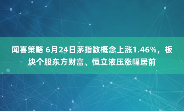 闻喜策略 6月24日茅指数概念上涨1.46%，板块个股东方财富、恒立液压涨幅居前