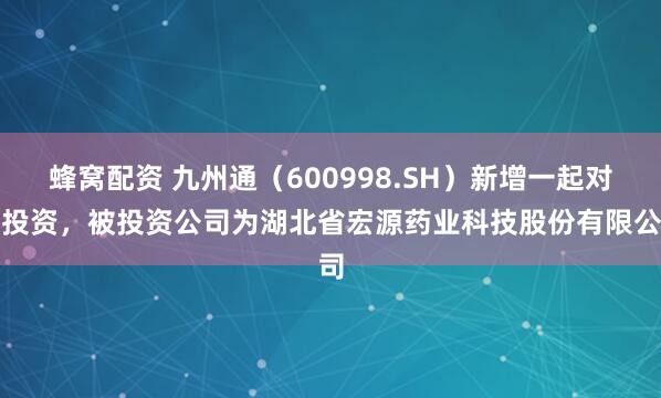 蜂窝配资 九州通（600998.SH）新增一起对外投资，被投资公司为湖北省宏源药业科技股份有限公司